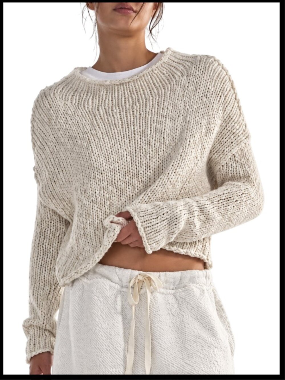 Free People Opal Roll Neck Sweater Tea Cream Beige Cropped S